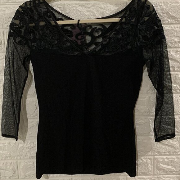 BRAND NEW WITH TAG | CASUAL | SEMI FORMAL LACE MESH TOP | EMBROIDERED | BLACK | - Picture 3 of 5